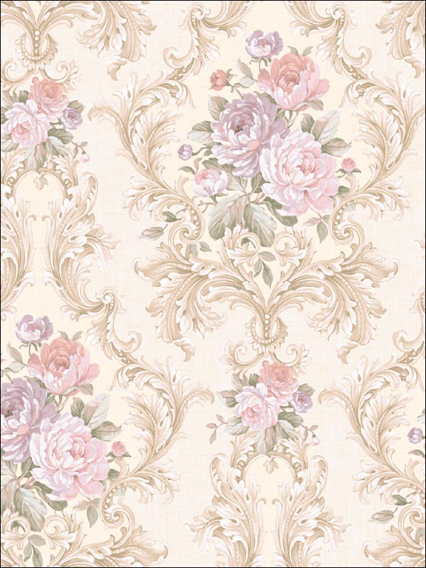 Leaf Scroll and Roses Wallpaper DF30909 by Seabrook Wallpaper for sale at Wallpapers To Go