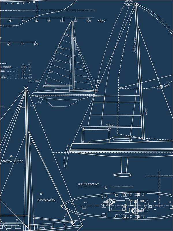 Yacht Blueprint Wallpaper YC61312 by Wallquest Wallpaper for sale at Wallpapers To Go