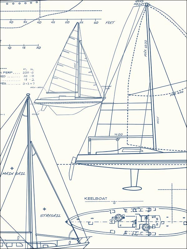 Yacht Blueprint Wallpaper YC61322 by Wallquest Wallpaper for sale at Wallpapers To Go