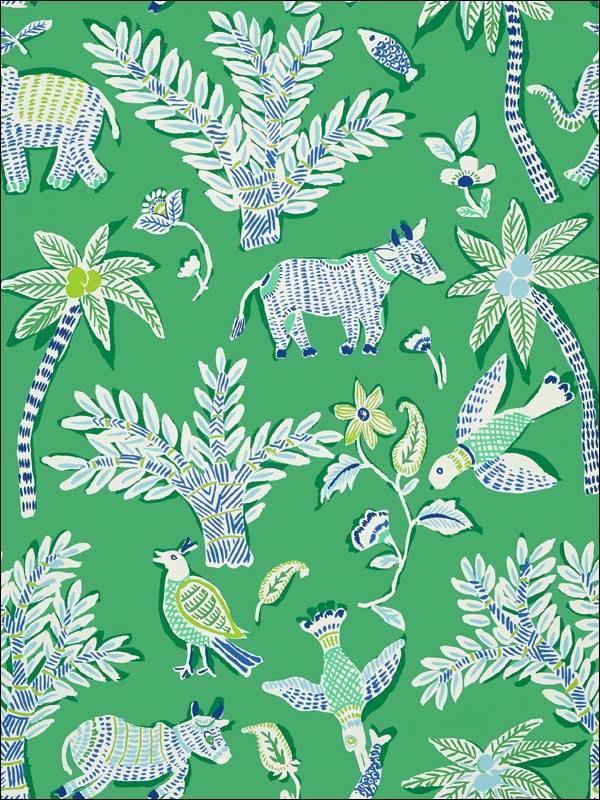 Goa Green Wallpaper T88721 by Thibaut Wallpaper for sale at Wallpapers To Go