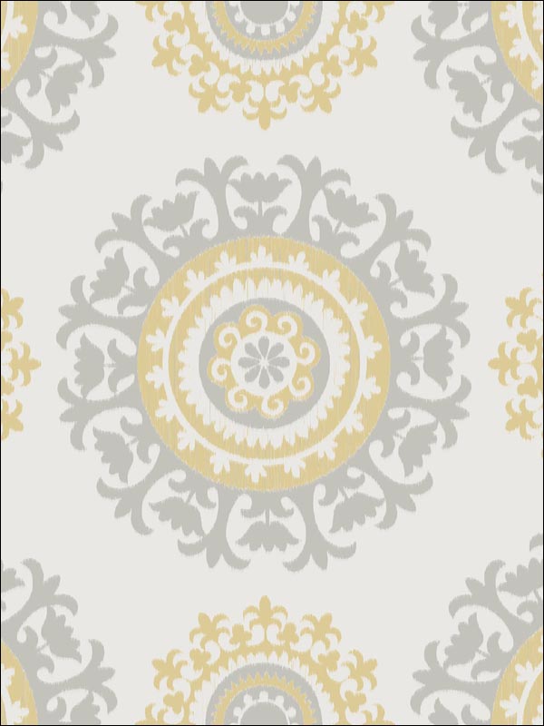 Grey and Yellow Suzani Peel And Stick Wallpaper NU1652 by Brewster Wallpaper for sale at Wallpapers To Go