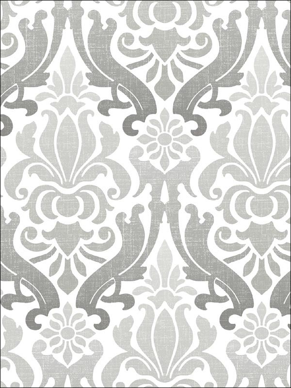 Grey Nouveau Damask Peel And Stick Wallpaper NU1827 by Brewster Wallpaper for sale at Wallpapers To Go