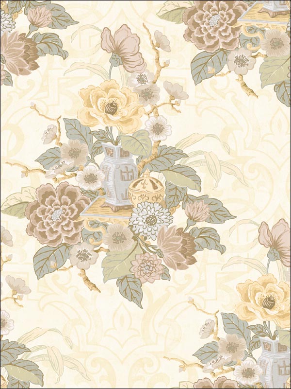 Floral Damask Vases Wallpaper AI40005 by Seabrook Wallpaper for sale at Wallpapers To Go