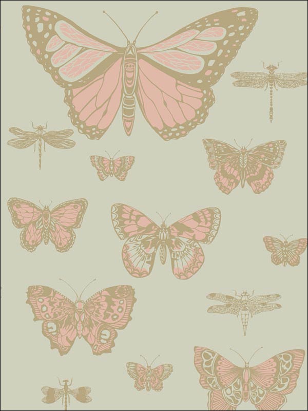 Butterflies and Dragonflies Pink On Olive Wallpaper 10315063 by Cole and Son Wallpaper for sale at Wallpapers To Go
