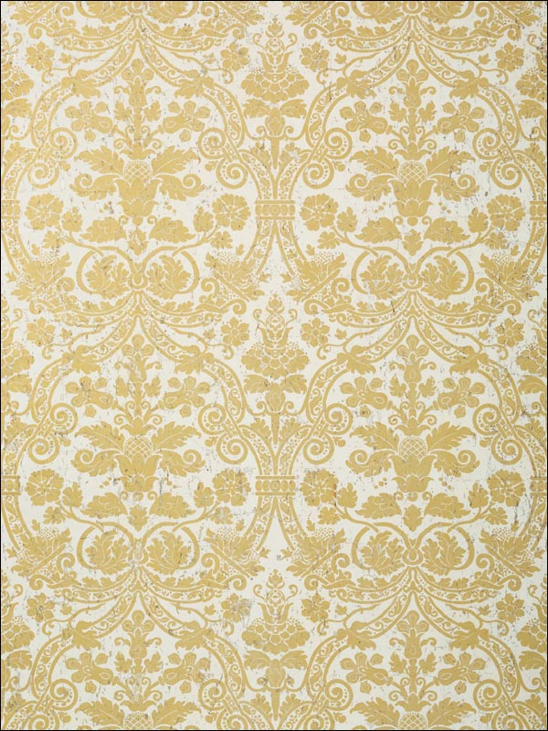 Curtis Damask Gold on White Cork Wallpaper T89116 by Thibaut Wallpaper for sale at Wallpapers To Go