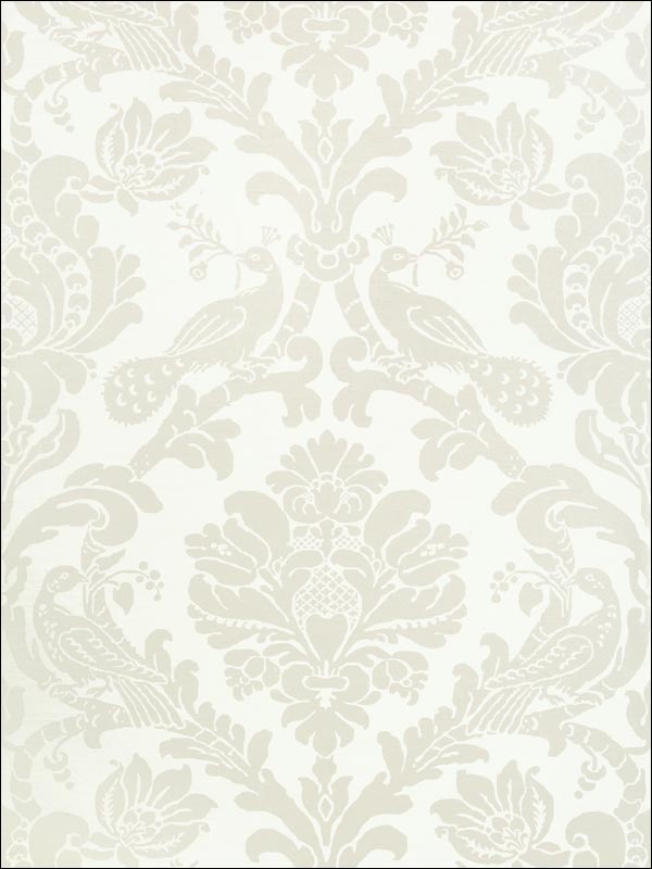 Passaro Damask Pearl on White Wallpaper T89134 by Thibaut Wallpaper for sale at Wallpapers To Go