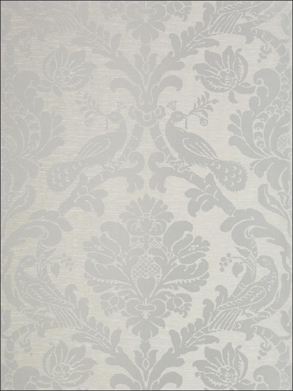 Passaro Damask Silver on Grey Wallpaper T89140 by Thibaut Wallpaper for sale at Wallpapers To Go