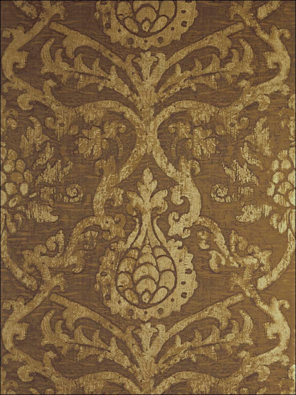 Pravata Damask Gold on Foil  Wallpaper T89176 by Thibaut Wallpaper for sale at Wallpapers To Go