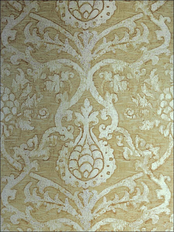 Pravata Damask Champagne on Foil Wallpaper T89178 by Thibaut Wallpaper for sale at Wallpapers To Go