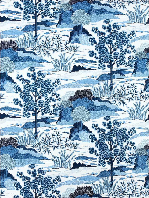 Daintree Blue on White Fabric F985044 by Thibaut Fabrics for sale at Wallpapers To Go