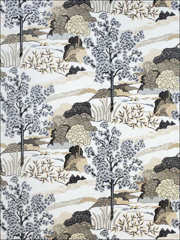 Daintree Embroidery Grey Fabric W785001 by Thibaut Fabrics for sale at Wallpapers To Go