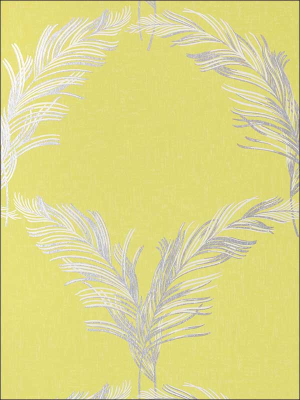 Plumes Metallic Silver on Citron Wallpaper AT7925 by Anna French Wallpaper for sale at Wallpapers To Go