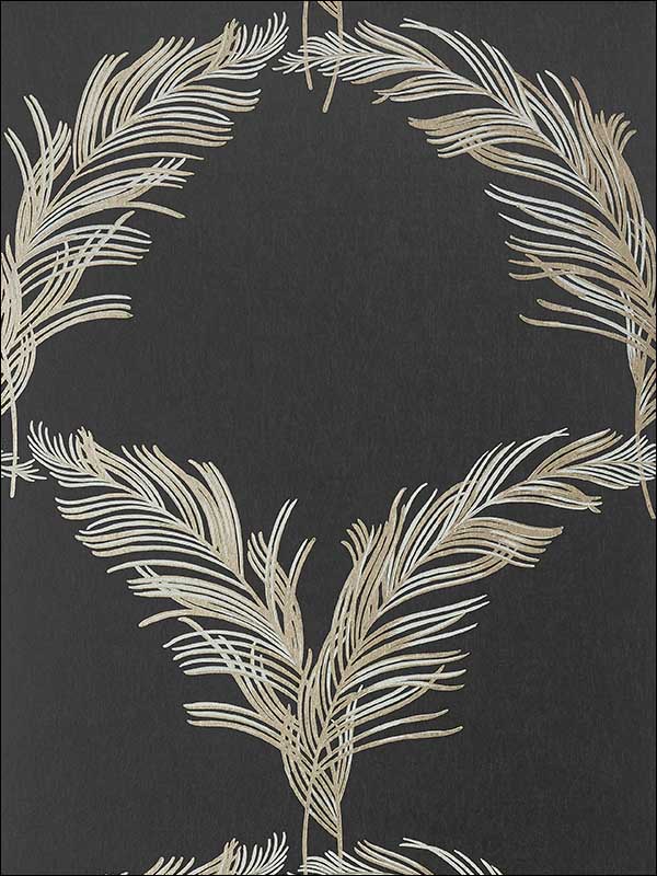 Plumes Metallic Pewter on Black Wallpaper AT7928 by Anna French Wallpaper for sale at Wallpapers To Go