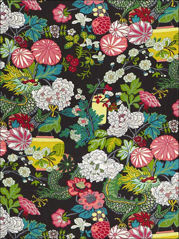 Chiang Mai Dragon Ebony Fabric 173275 by Schumacher Fabrics for sale at Wallpapers To Go