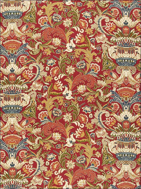 Egerton Tapestry Print Scarlet Fabric 173621 by Schumacher Fabrics for sale at Wallpapers To Go
