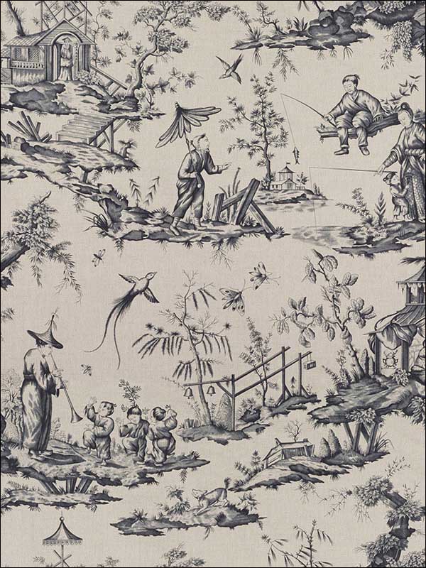 Shengyou Toile Charcoal Fabric 175803 by Schumacher Fabrics for sale at Wallpapers To Go