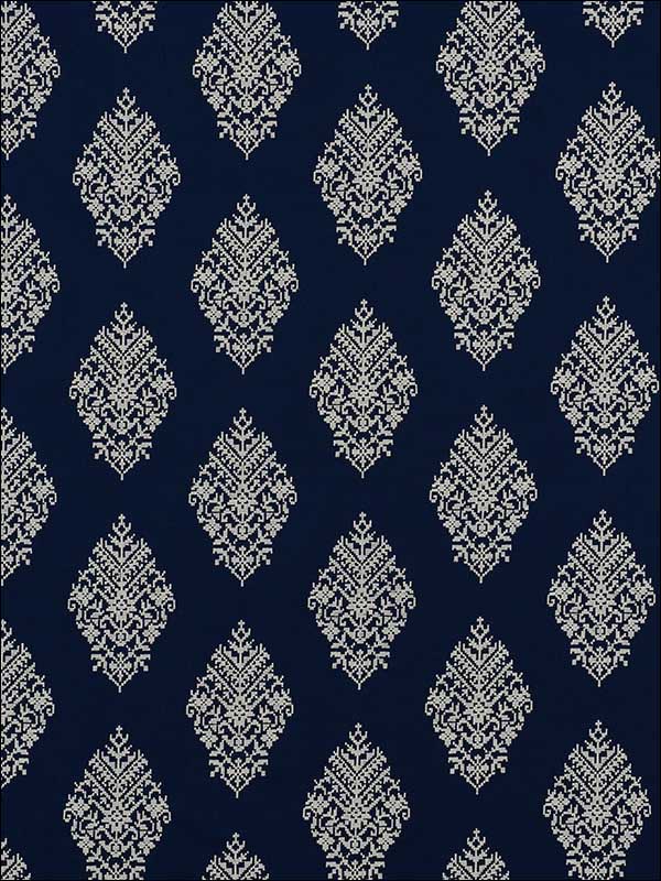 Zinda Embroidery Navy Fabric 70222 by Schumacher Fabrics for sale at Wallpapers To Go