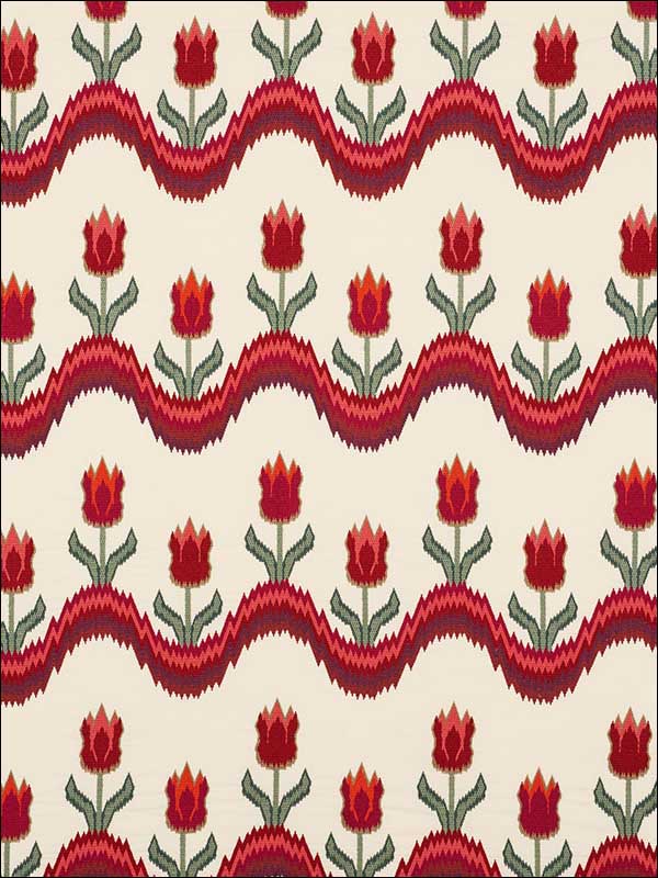 Tulip Flamestitch Embroidery Vermilion Fabric 70271 by Schumacher Fabrics for sale at Wallpapers To Go