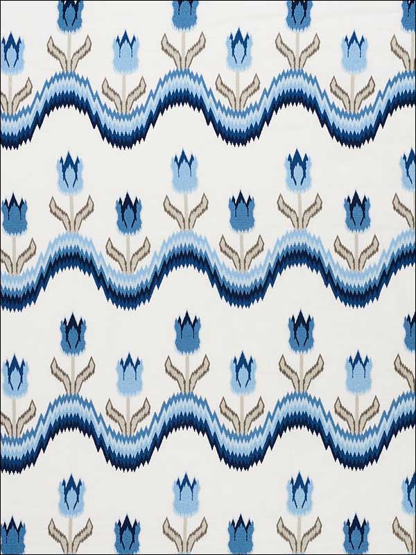 Tulip Flamestitch Embroidery Blue Fabric 70272 by Schumacher Fabrics for sale at Wallpapers To Go