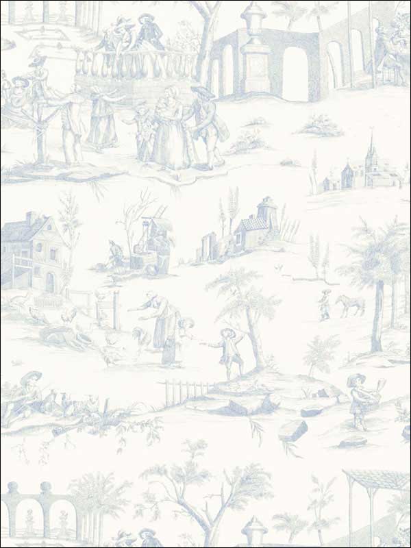 Siena Toile Delft Fabric 175170 by Schumacher Fabrics for sale at Wallpapers To Go