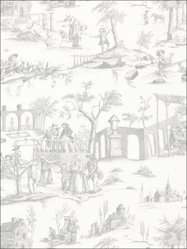 Siena Toile Pewter Fabric 175171 by Schumacher Fabrics for sale at Wallpapers To Go