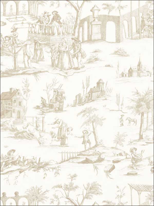 Siena Toile Greige Fabric 175172 by Schumacher Fabrics for sale at Wallpapers To Go