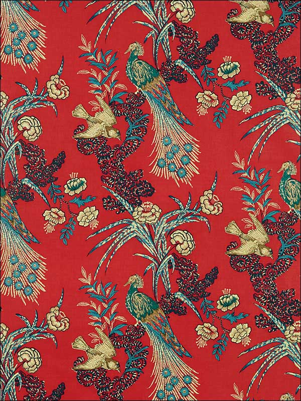 Peacock Red Fabric 175910 by Schumacher Fabrics for sale at Wallpapers To Go