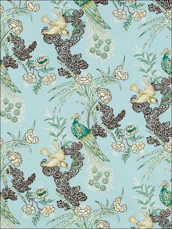 Peacock Aqua Fabric 175912 by Schumacher Fabrics for sale at Wallpapers To Go
