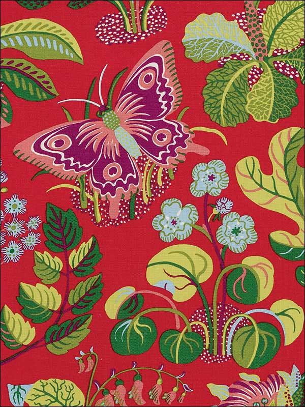 Exotic Butterfly Red Fabric 176180 by Schumacher Fabrics for sale at Wallpapers To Go