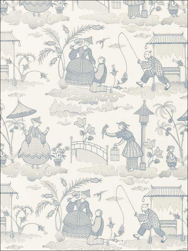 Bassano Embroidered Toile Delft Fabric 66600 by Schumacher Fabrics for sale at Wallpapers To Go