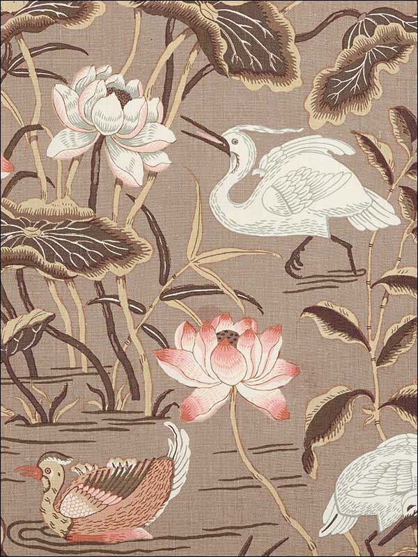 Lotus Garden Mocha Fabric 172934 by Schumacher Fabrics for sale at Wallpapers To Go