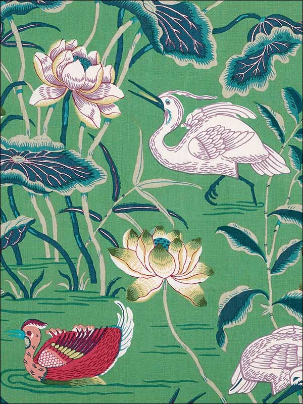 Lotus Garden Jade Fabric 172935 by Schumacher Fabrics for sale at Wallpapers To Go