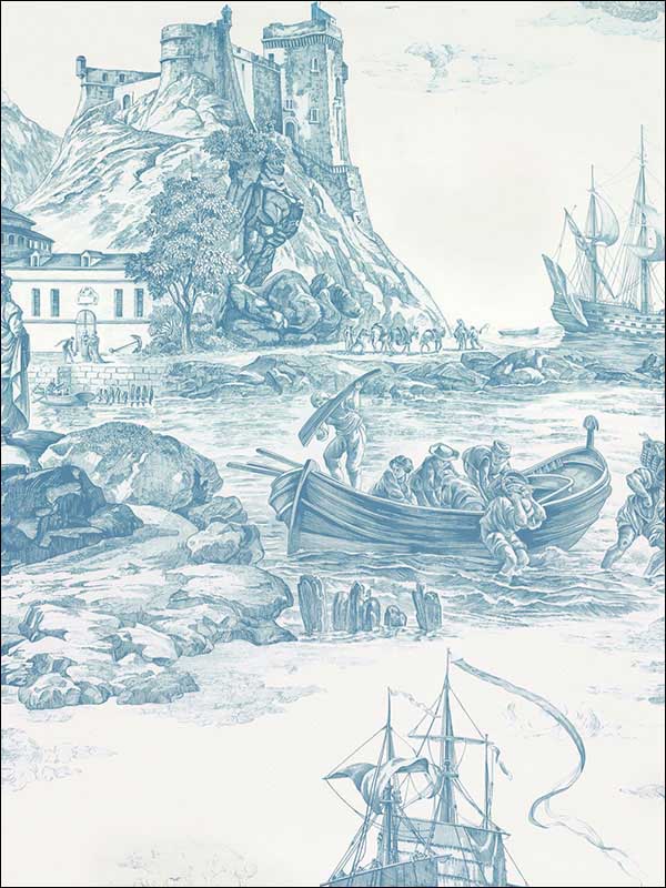 Marine Toile Delft Fabric 176160 by Schumacher Fabrics for sale at Wallpapers To Go