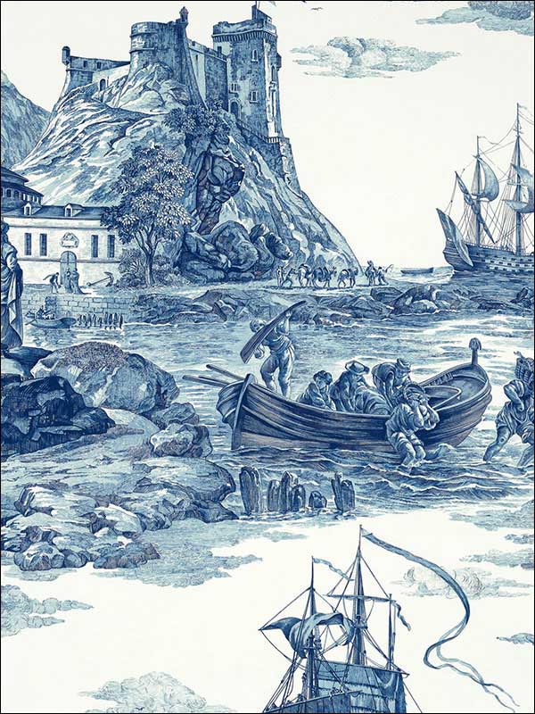 Marine Toile Indigo Fabric 176161 by Schumacher Fabrics for sale at Wallpapers To Go