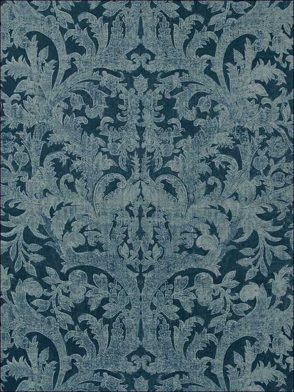 Carlotta Velvet Damask Indigo Fabric 175111 by Schumacher Fabrics for sale at Wallpapers To Go