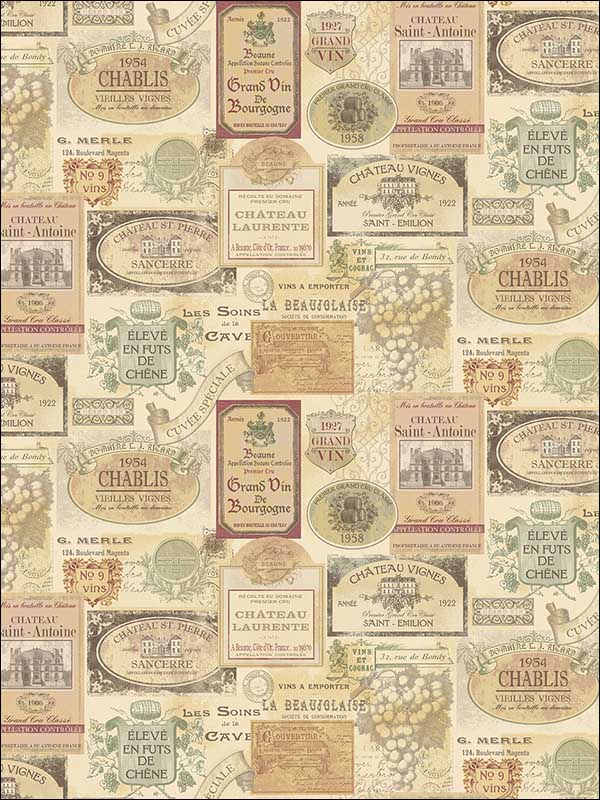 Wines Labels Wallpaper G12281 by Galerie Wallpaper for sale at Wallpapers To Go