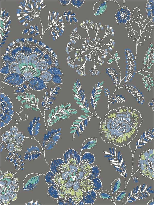 Tropez Charcoal Jacobean Wallpaper 274424110 by A Street Prints Wallpaper for sale at Wallpapers To Go