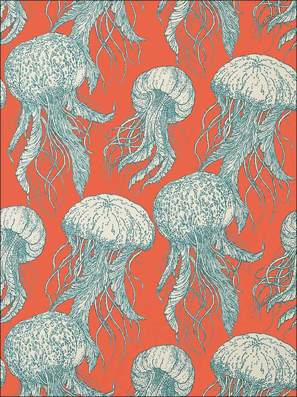 Jellyfish Bloom Coral and Turquoise Wallpaper T13172 by Thibaut Wallpaper for sale at Wallpapers To Go