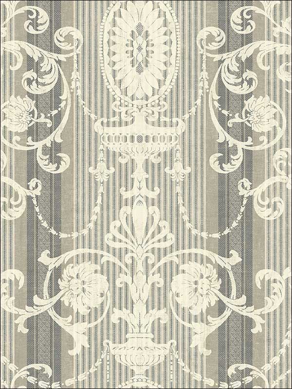 Victorian Striped Scroll Charcoal Wallpaper VF30008 by Wallquest Wallpaper for sale at Wallpapers To Go