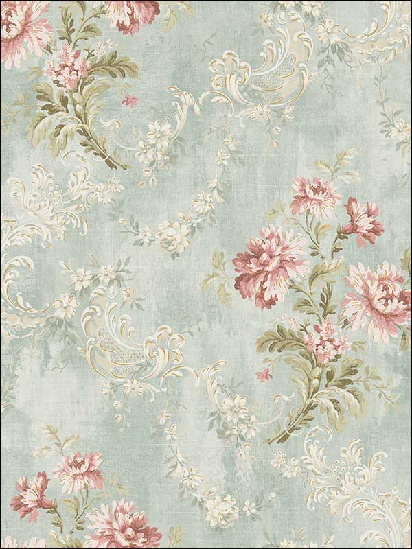 Blown Florals Soft Blue Wallpaper VF30302 by Wallquest Wallpaper for sale at Wallpapers To Go