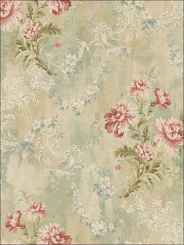 Blown Florals Blue Green Wallpaper VF30307 by Wallquest Wallpaper for sale at Wallpapers To Go