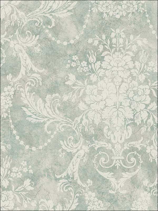 French Bouquet Vintage Turquoise Wallpaper VF31104 by Wallquest Wallpaper for sale at Wallpapers To Go