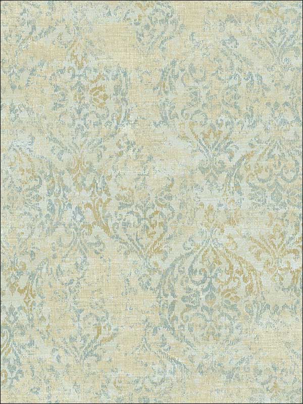 Distressed Damask Sunny Blue Wallpaper AR32003 by Wallquest Wallpaper for sale at Wallpapers To Go