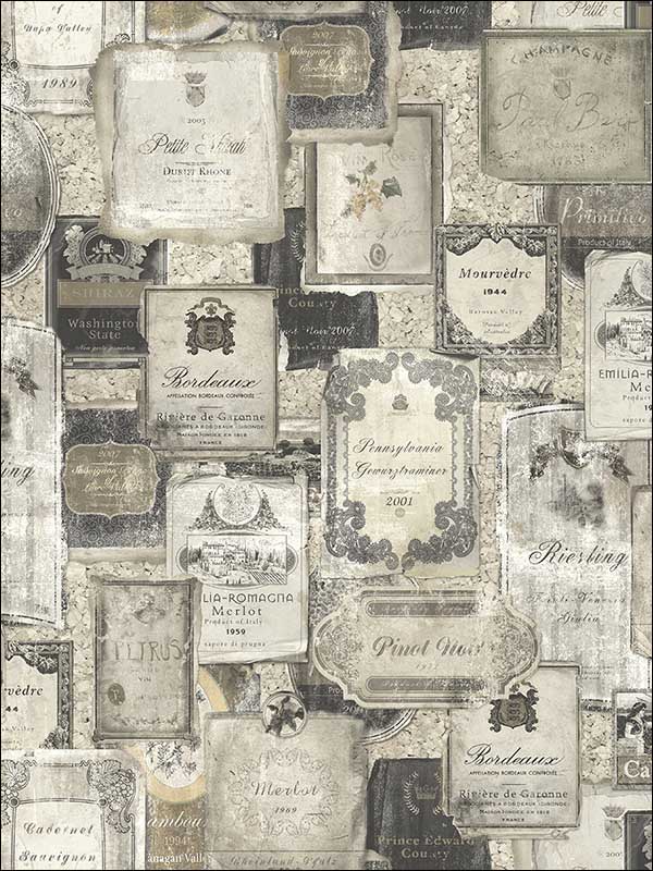 Vintage Wine Charcoal Wallpaper MV81207 by Wallquest Wallpaper for sale at Wallpapers To Go