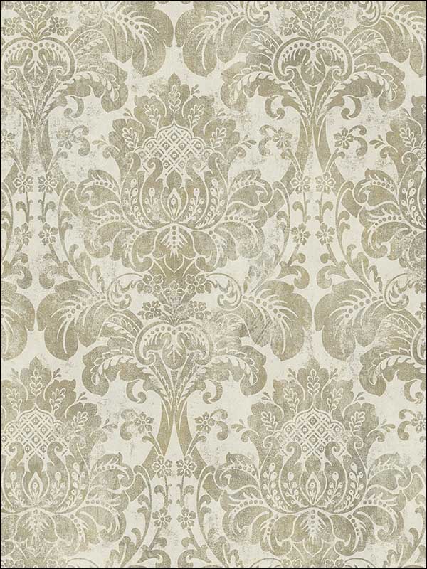 Distressed Damask Gilded Wallpaper MV81707 by Wallquest Wallpaper for sale at Wallpapers To Go