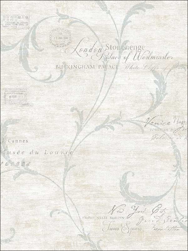 Vintage Scroll Vintage Blue Wallpaper MV82108 by Wallquest Wallpaper for sale at Wallpapers To Go