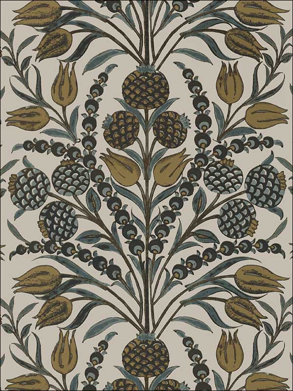 Corneila Grey and Gold Wallpaper T72604 by Thibaut Wallpaper for sale at Wallpapers To Go