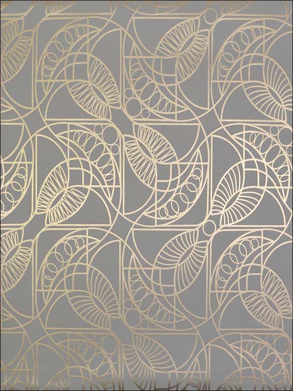 Cartouche Grey Gold Wallpaper NW3525 by Antonina Vella Wallpaper for sale at Wallpapers To Go