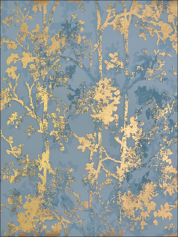Shimmering Foliage Blue Gold Wallpaper NW3581 by Antonina Vella Wallpaper for sale at Wallpapers To Go