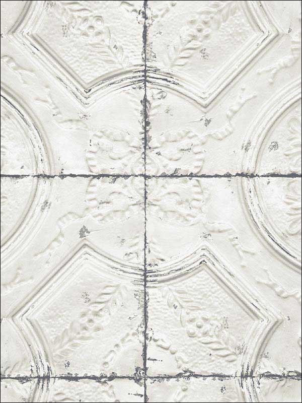 Deerfield Off White Vintage Tin Tile Wallpaper 311512431 by Chesapeake Wallpaper for sale at Wallpapers To Go